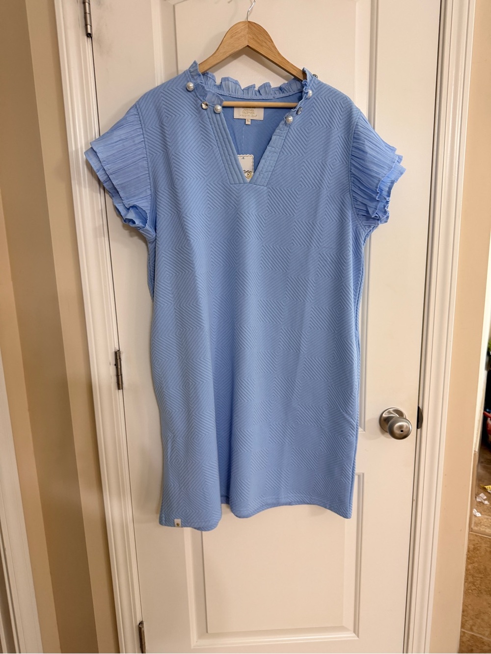 Simply Southern Light Blue Pearl-Accent Asymmetrical Dress